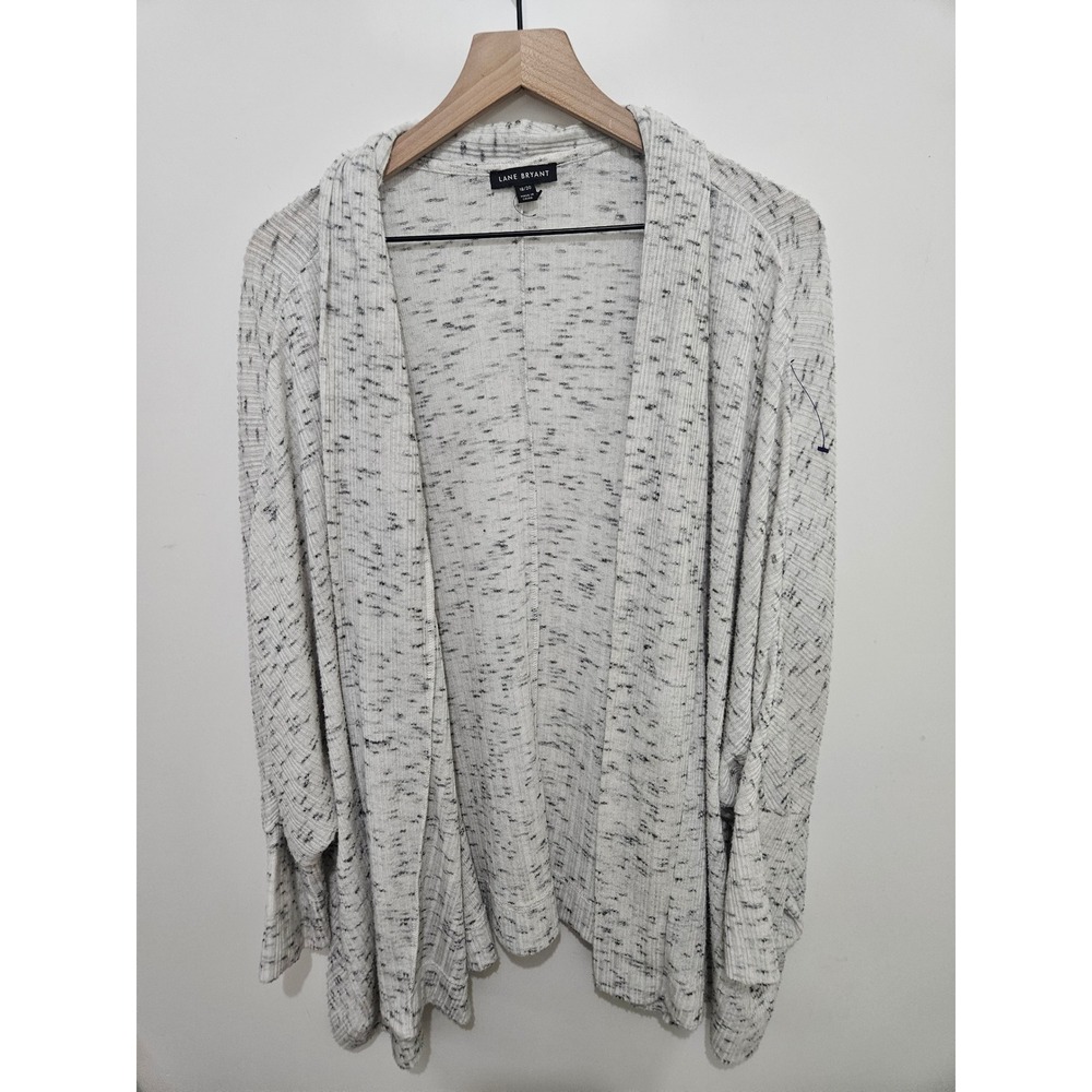 Lane Bryant Space Dye Ribbed Open Front Cardigan White Black 18/20